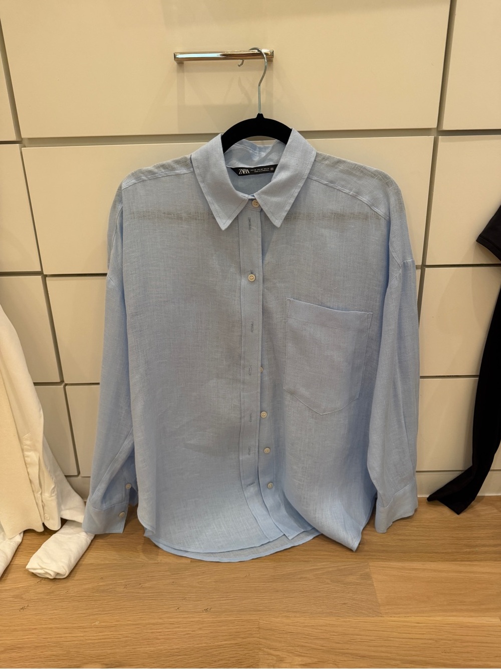 Zara Light Blue Button-Up Shirt - Relaxed Linen Blend XS